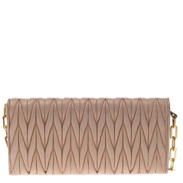 Pre Owned Miu Miu Beige Matelasse Leather WOC Wallet