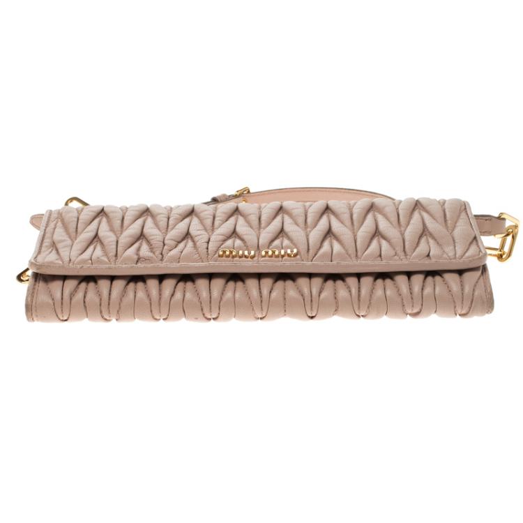 Pre Owned Miu Miu Beige Matelasse Leather WOC Wallet