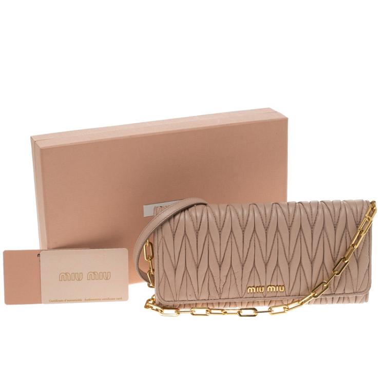 Pre Owned Miu Miu Beige Matelasse Leather WOC Wallet