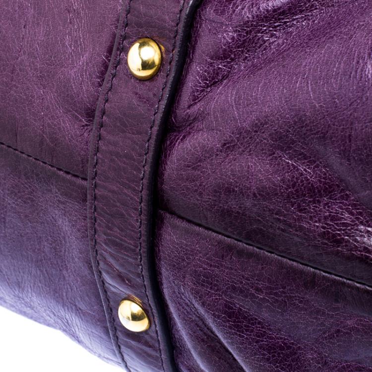 Pre Owned Miu Miu Purple Vitello Lux Leather Gathered Tote