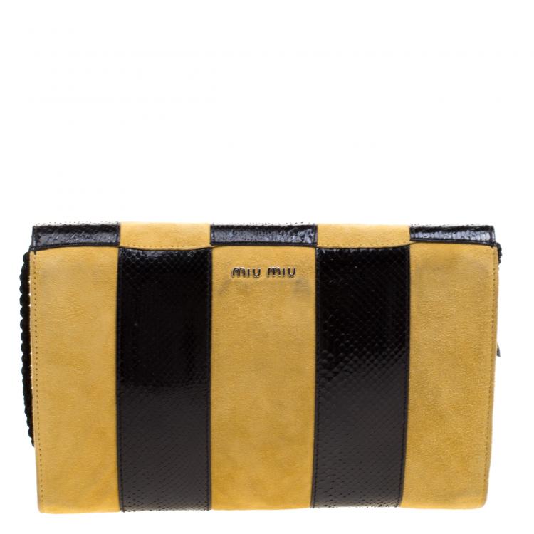 Pre Owned Miu Miu Yellow/Black Python and Suede Bird Shoulder Bag