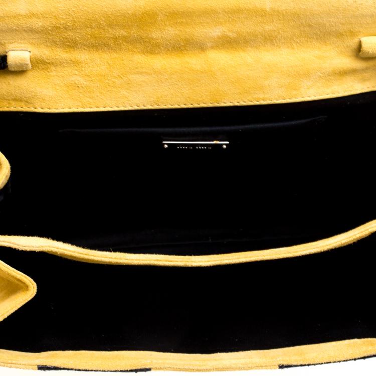 Pre Owned Miu Miu Yellow/Black Python and Suede Bird Shoulder Bag