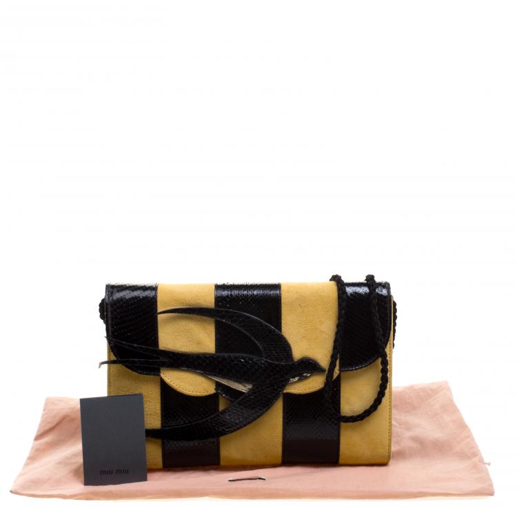 Pre Owned Miu Miu Yellow/Black Python and Suede Bird Shoulder Bag