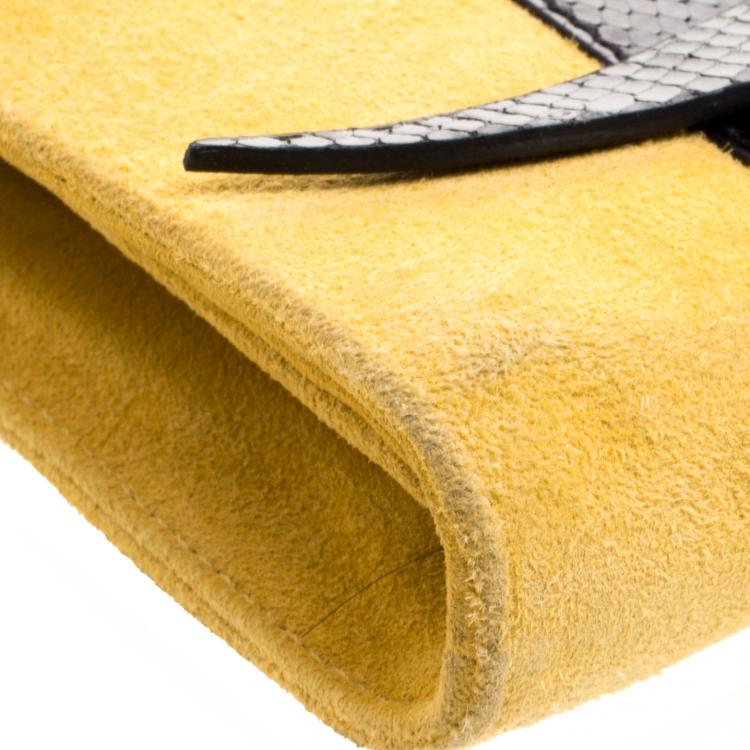 Pre Owned Miu Miu Yellow/Black Python and Suede Bird Shoulder Bag