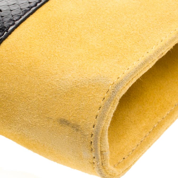 Pre Owned Miu Miu Yellow/Black Python and Suede Bird Shoulder Bag