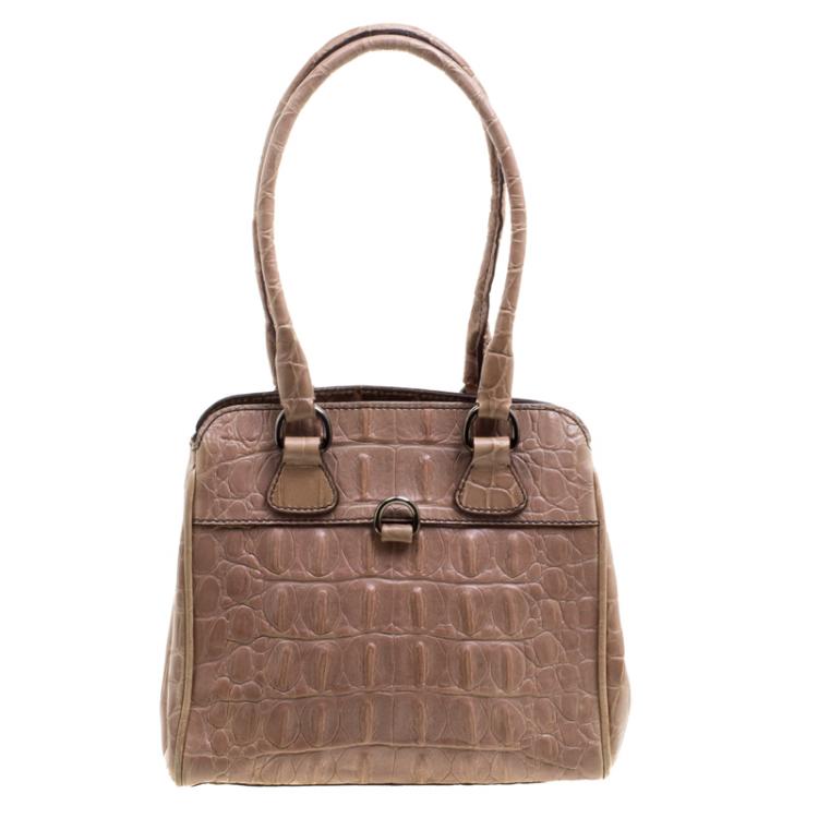 Pre Owned Miu Miu Beige Croc Horn Embossed Leather Tote