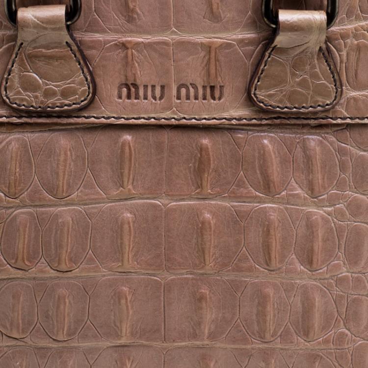 Pre Owned Miu Miu Beige Croc Horn Embossed Leather Tote