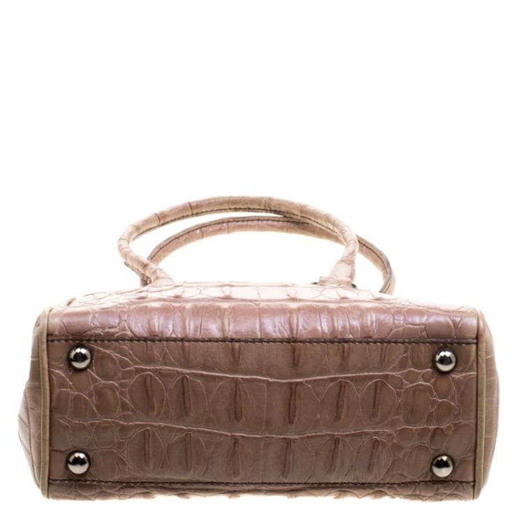 Pre Owned Miu Miu Beige Croc Horn Embossed Leather Tote