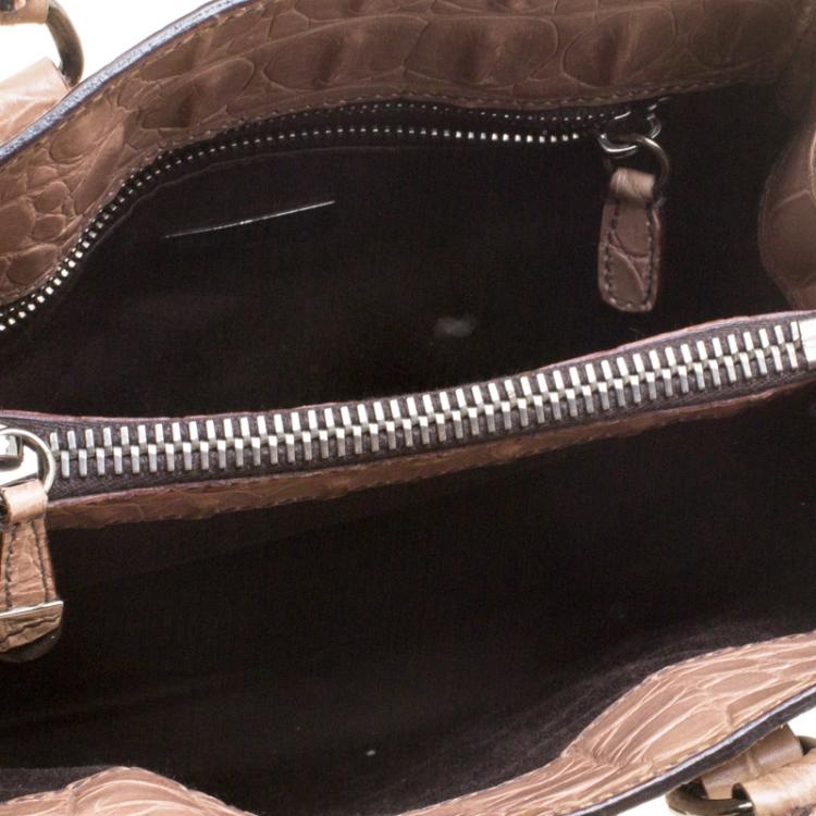 Pre Owned Miu Miu Beige Croc Horn Embossed Leather Tote