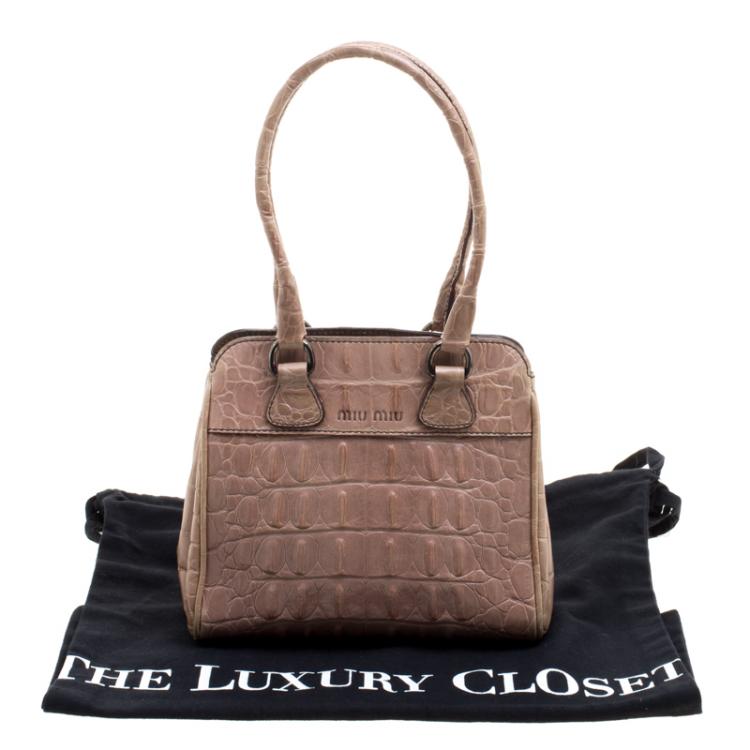 Pre Owned Miu Miu Beige Croc Horn Embossed Leather Tote