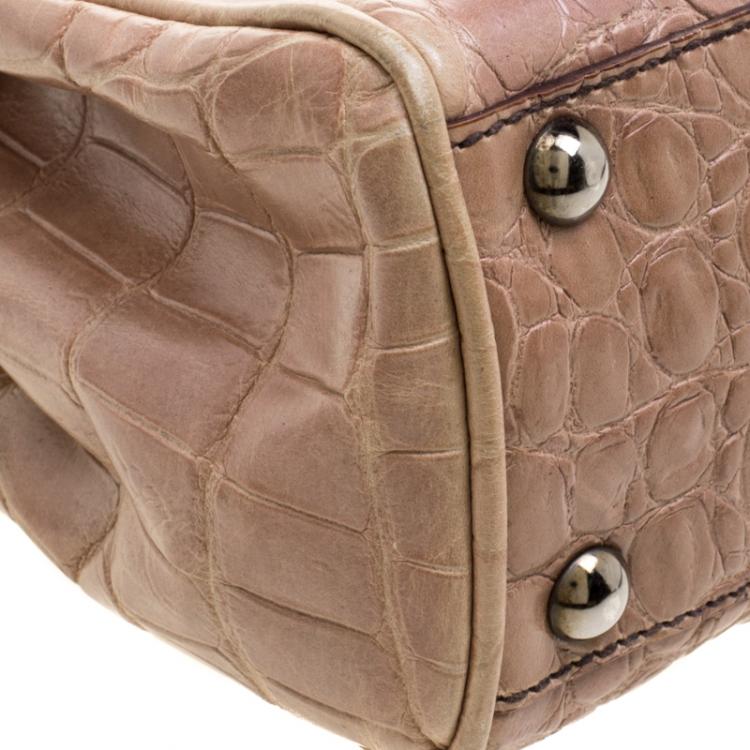 Pre Owned Miu Miu Beige Croc Horn Embossed Leather Tote