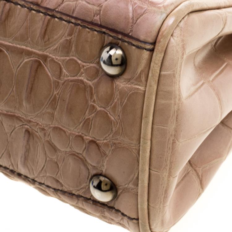 Pre Owned Miu Miu Beige Croc Horn Embossed Leather Tote