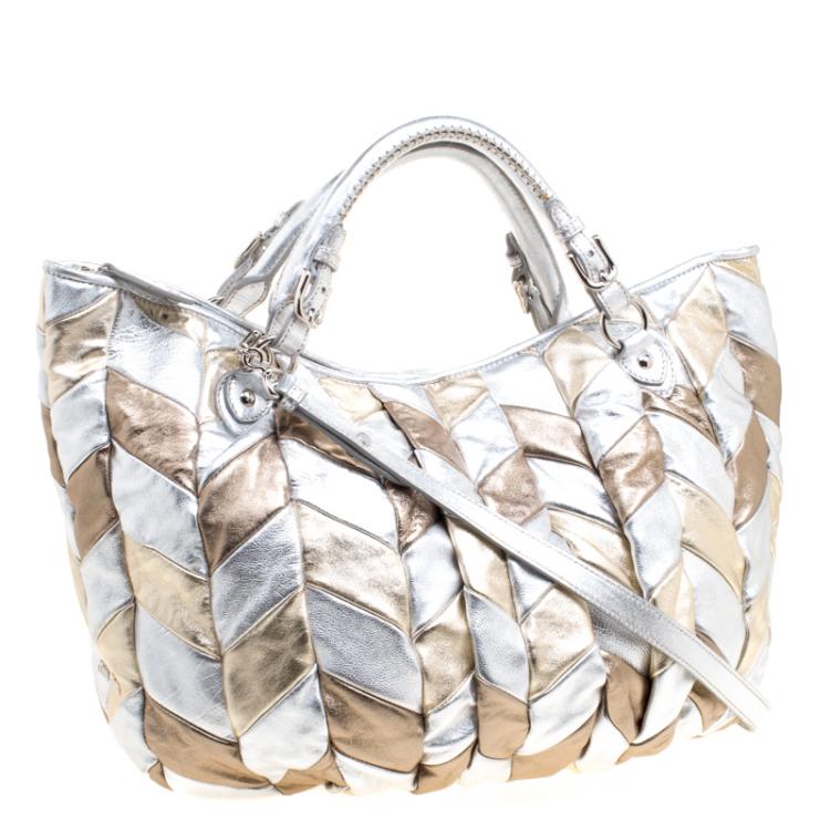 Pre Owned Miu Miu Metallic Multicolor Patchwork Leather Tote