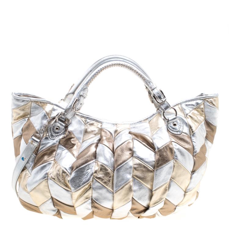 Pre Owned Miu Miu Metallic Multicolor Patchwork Leather Tote