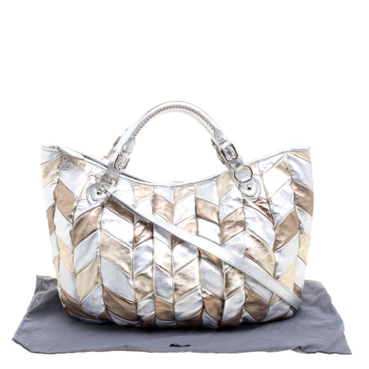 Pre Owned Miu Miu Metallic Multicolor Patchwork Leather Tote