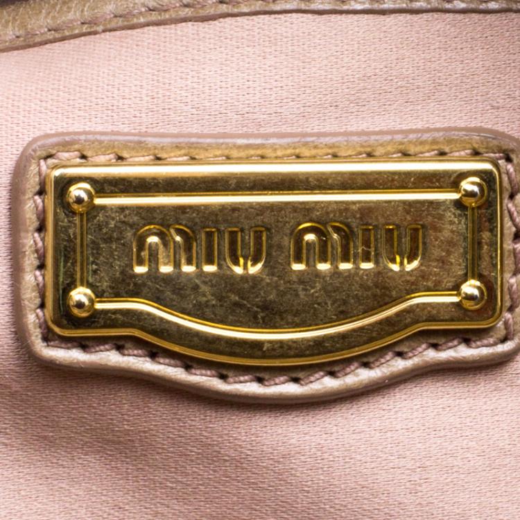 Pre Owned Miu Miu Fatigue Green Vitello Lux Leather Gathered Tote
