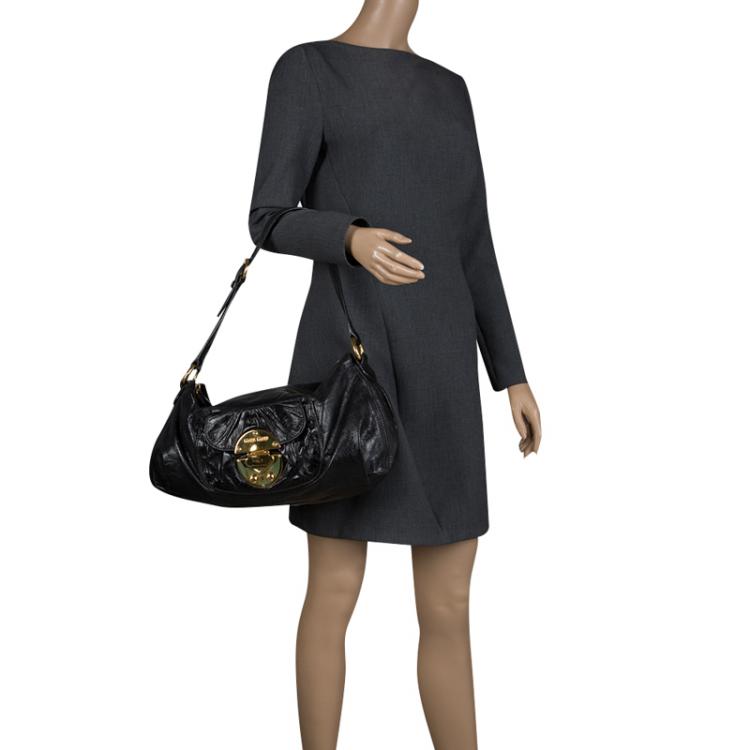 Pre Owned Miu Miu Black Leather Shoulder Bag