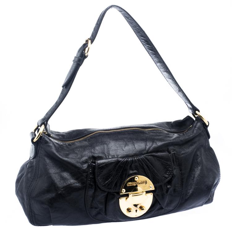Pre Owned Miu Miu Black Leather Shoulder Bag