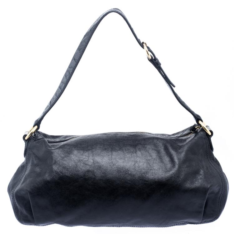 Pre Owned Miu Miu Black Leather Shoulder Bag