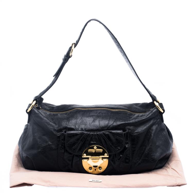 Pre Owned Miu Miu Black Leather Shoulder Bag