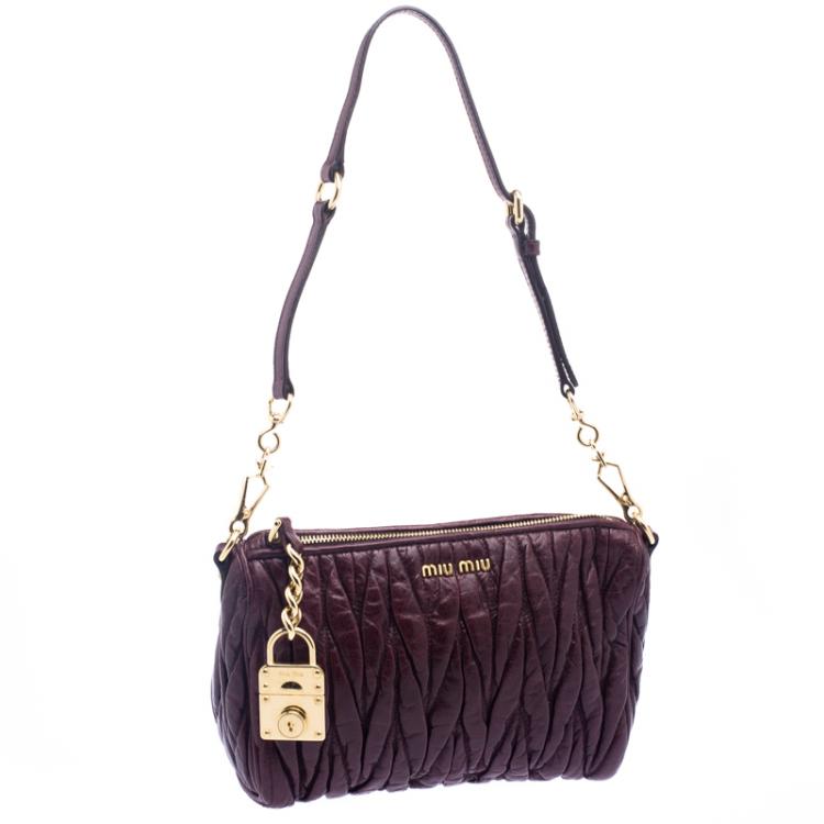 Pre Owned Miu Miu Burgundy Matelasse Vitello Lux Leather Shoulder Bag