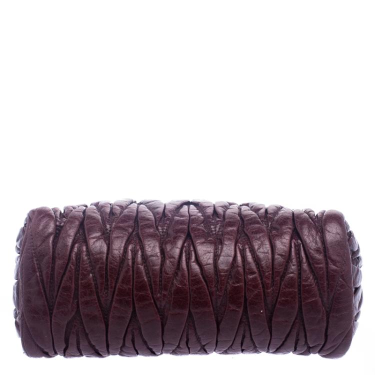 Pre Owned Miu Miu Burgundy Matelasse Vitello Lux Leather Shoulder Bag