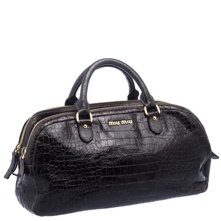 Pre Owned Miu Miu Dark Brown Glazed Croc Embossed Leather St. Cocco Satchel 