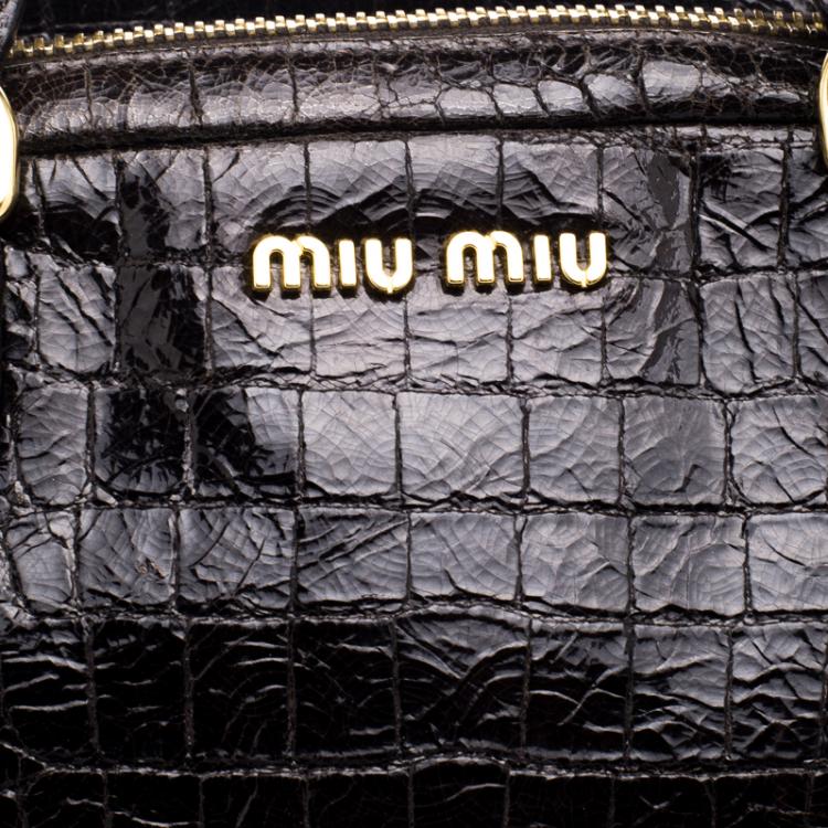 Pre Owned Miu Miu Dark Brown Glazed Croc Embossed Leather St. Cocco Satchel 
