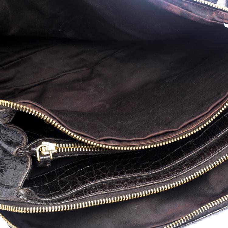 Pre Owned Miu Miu Dark Brown Glazed Croc Embossed Leather St. Cocco Satchel 