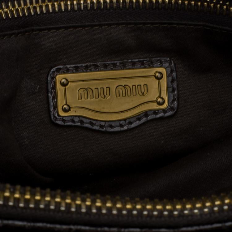 Pre Owned Miu Miu Dark Brown Glazed Croc Embossed Leather St. Cocco Satchel 