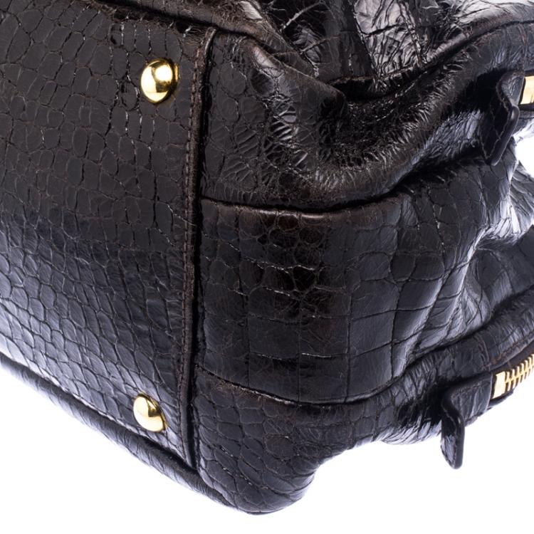 Pre Owned Miu Miu Dark Brown Glazed Croc Embossed Leather St. Cocco Satchel 