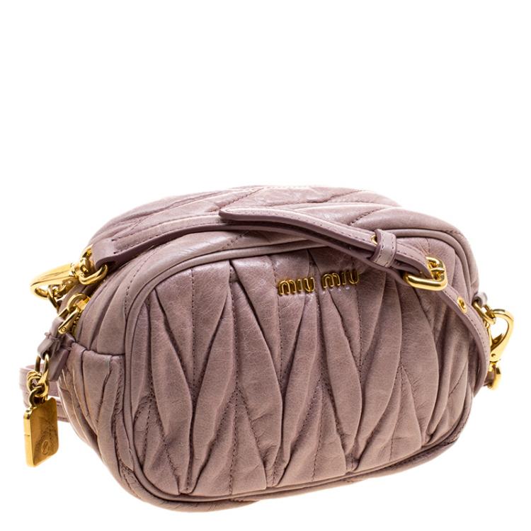 Pre Owned Miu Miu Biege Matelasse Nappa Leather Mini Zipper Shoulder Bag