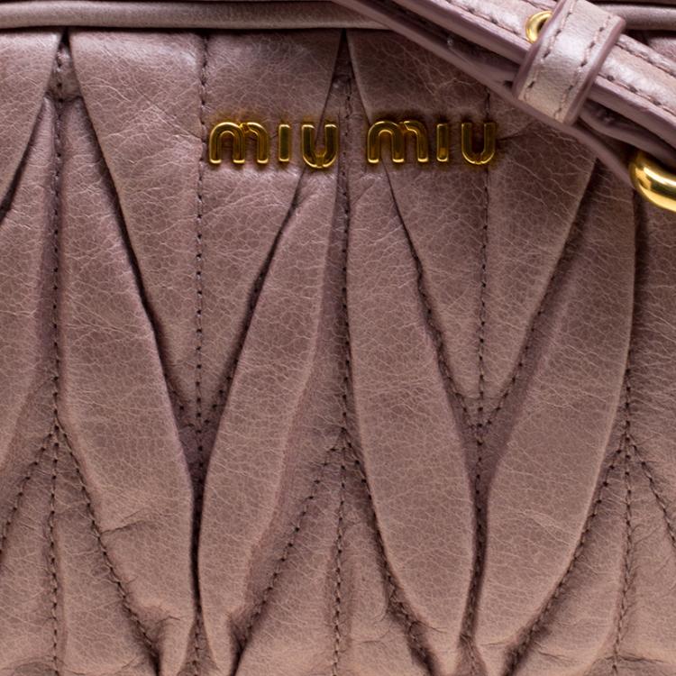 Pre Owned Miu Miu Biege Matelasse Nappa Leather Mini Zipper Shoulder Bag