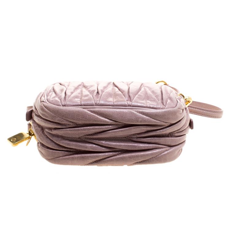 Pre Owned Miu Miu Biege Matelasse Nappa Leather Mini Zipper Shoulder Bag