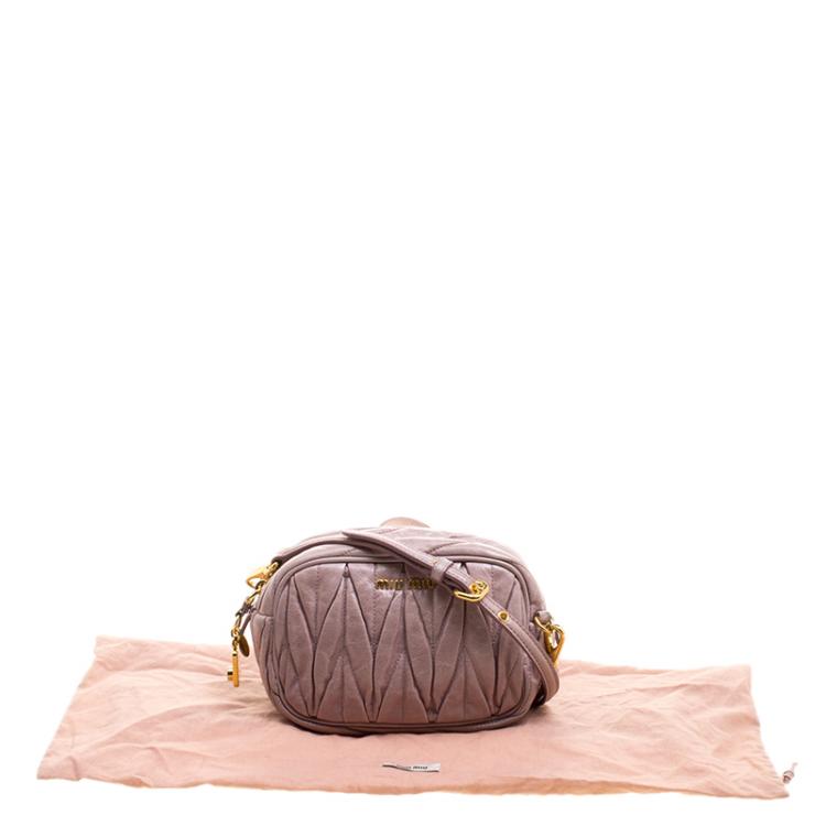 Pre Owned Miu Miu Biege Matelasse Nappa Leather Mini Zipper Shoulder Bag