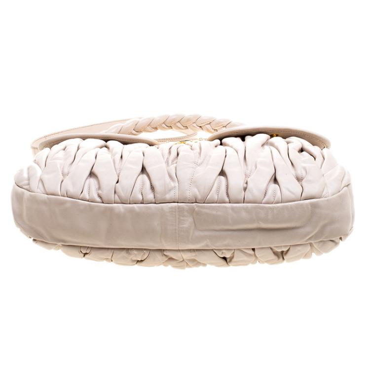 Pre Owned Miu Miu Beige Matelasse Lux Leather Coffer Hobo