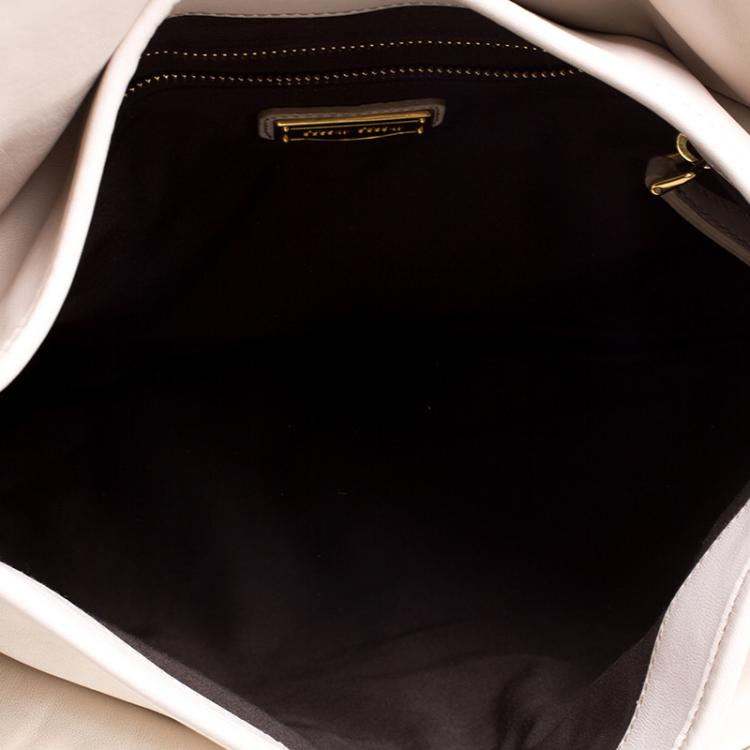 Pre Owned Miu Miu Beige Matelasse Lux Leather Coffer Hobo