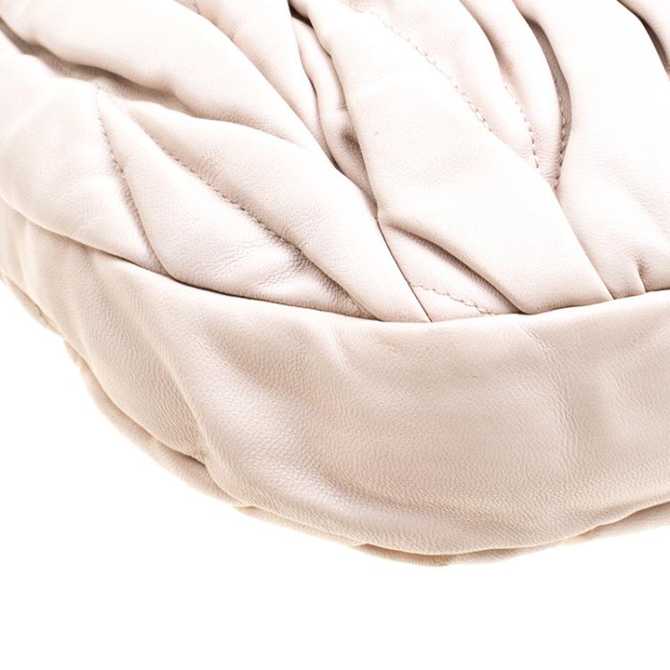 Pre Owned Miu Miu Beige Matelasse Lux Leather Coffer Hobo