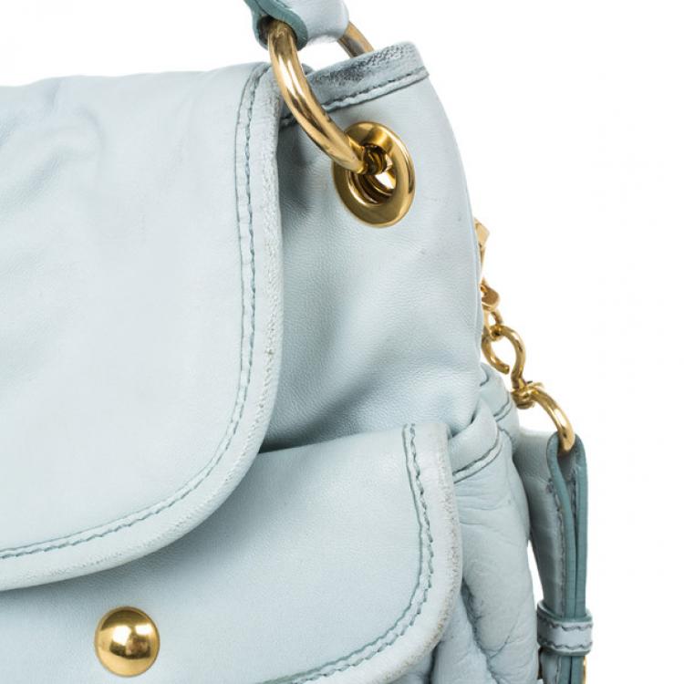 Pre Owned Miu Miu Light Blue Leather Matelasse Hobo