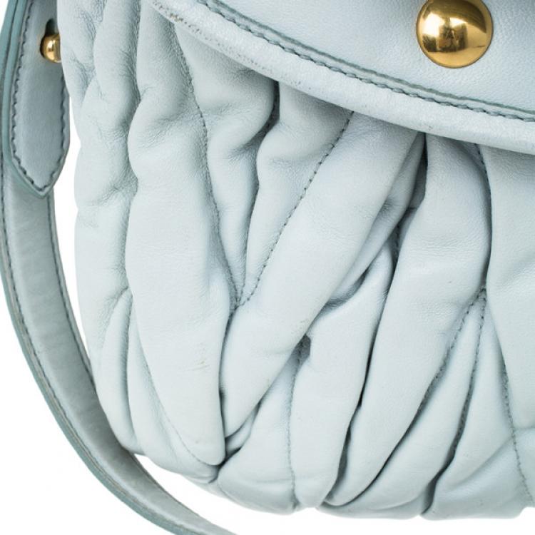Pre Owned Miu Miu Light Blue Leather Matelasse Hobo