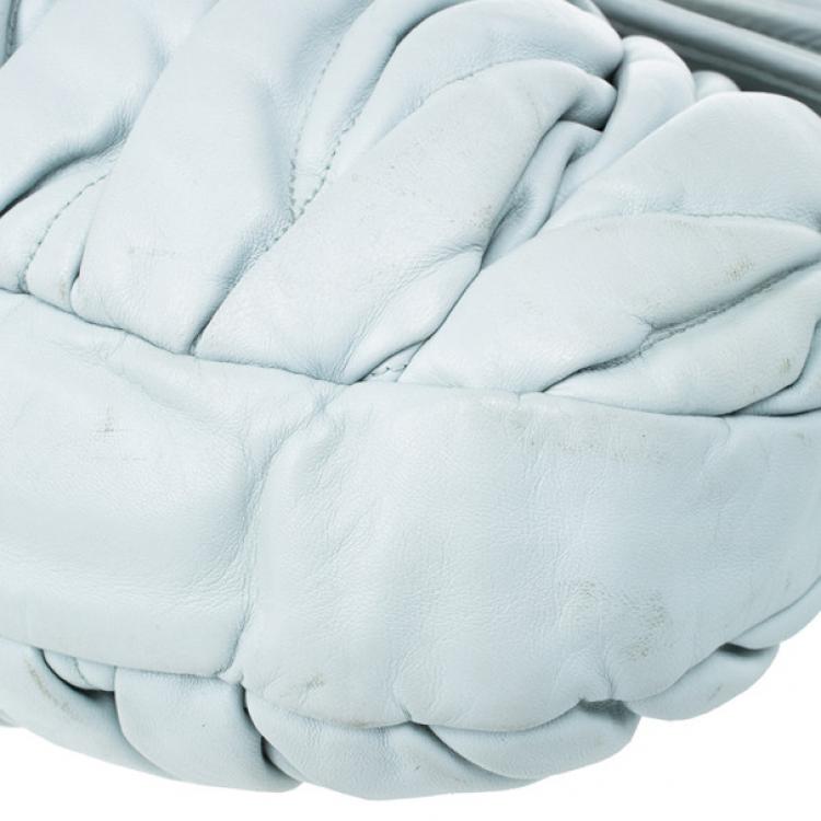 Pre Owned Miu Miu Light Blue Leather Matelasse Hobo
