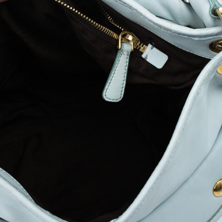 Pre Owned Miu Miu Light Blue Leather Matelasse Hobo