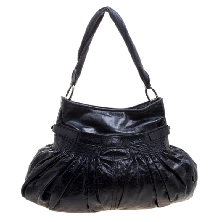 Pre Owned Miu Miu Dark Blue Distressed Leather Hobo