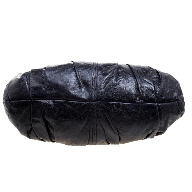 Pre Owned Miu Miu Dark Blue Distressed Leather Hobo