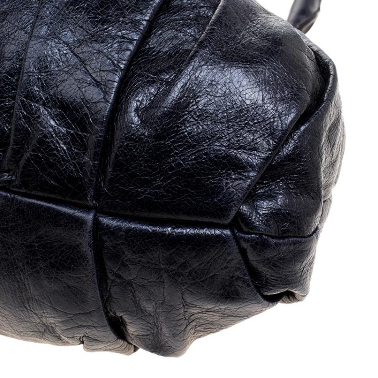 Pre Owned Miu Miu Dark Blue Distressed Leather Hobo