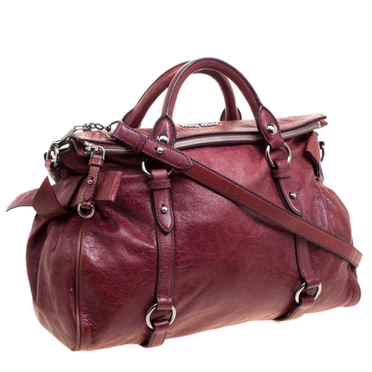 Pre Owned Miu Miu Burgundy Leather Bow Tote