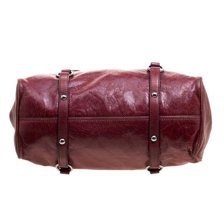 Pre Owned Miu Miu Burgundy Leather Bow Tote