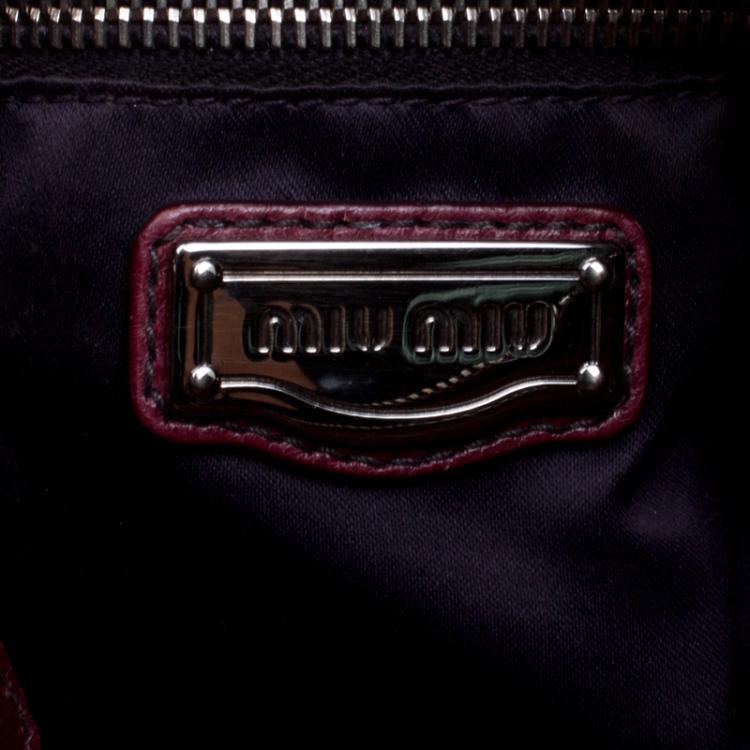 Pre Owned Miu Miu Burgundy Leather Bow Tote