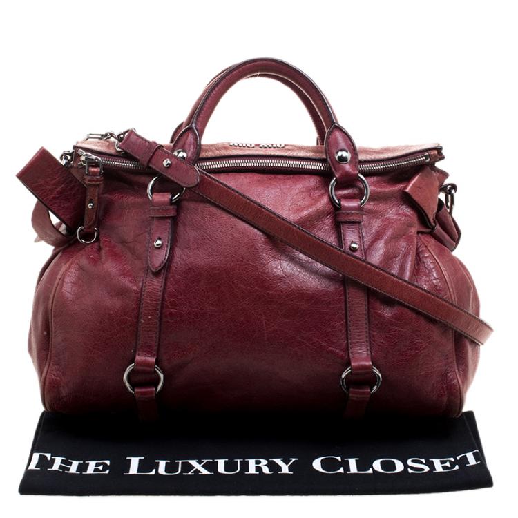 Pre Owned Miu Miu Burgundy Leather Bow Tote