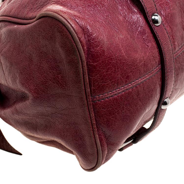 Pre Owned Miu Miu Burgundy Leather Bow Tote